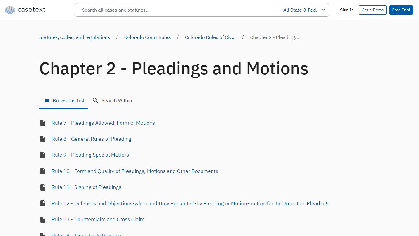 Colorado Court Rules | Chapter 2 - Pleadings and Motions | Casetext