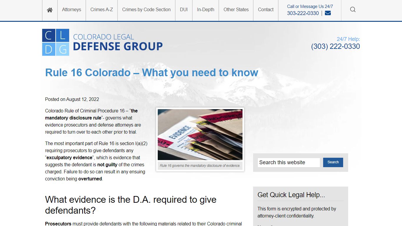 Rule 16 Colorado - What You Need to Know re. Evidence